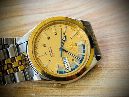 Mens Watch Seiko 5 Automatic Yellow Racer Dial 21 Jewels 37mm, 7s26-00x0