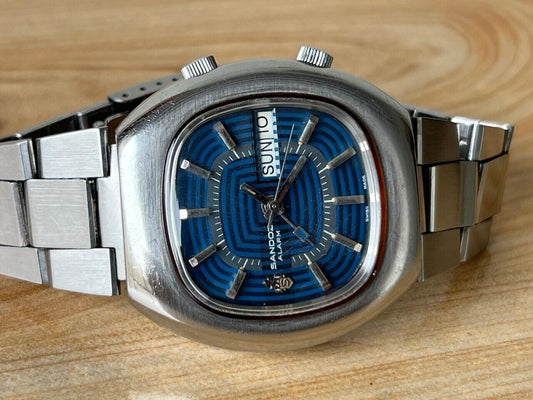 Vintage Sandoz Alarm Blue Dial Automatic 41mm Men’s Watch, Perfect