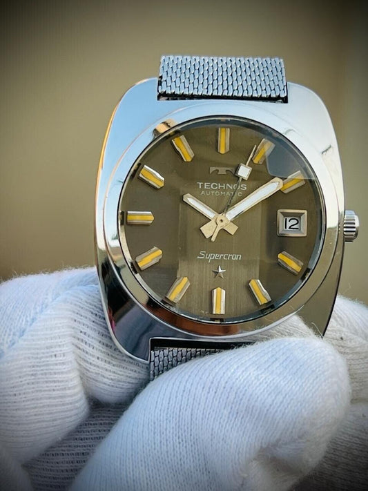 Vintage Technos Supercran 37mm Automatic Mens Watch, Swiss, Perfect