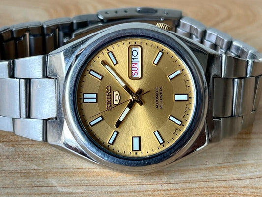 Seiko 5 Gold Dial 7s26-03b0 Automatic 21 Jewels 37mm Men’s Watch, Perfect