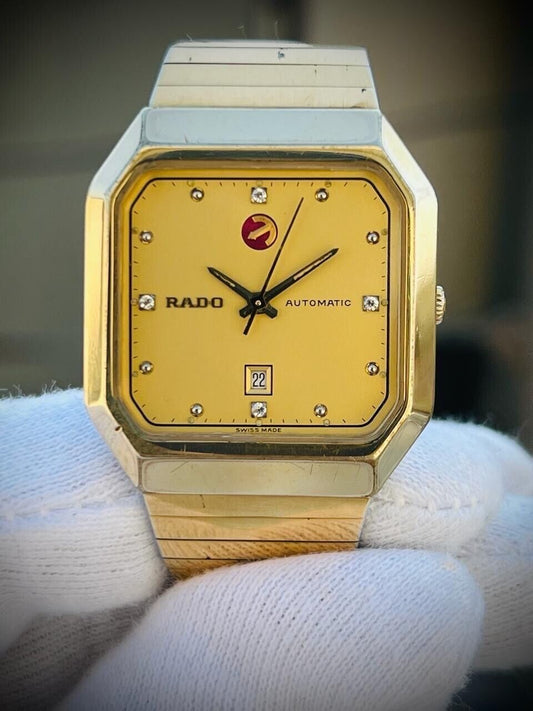 Vintage Mens Watch Rado All Gold Automatic Mens Watch, Diamond Dial, Swiss 32mm