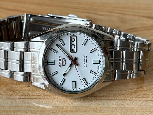 Seiko 5 White Dial 7s26-03b0 Automatic 21 Jewels 36mm Men’s Watch, Perfect