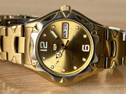 Seiko 5 Sports 100m Gold Dial 7s36-00m0 Automatic 40mm Men’s Watch, Perfect