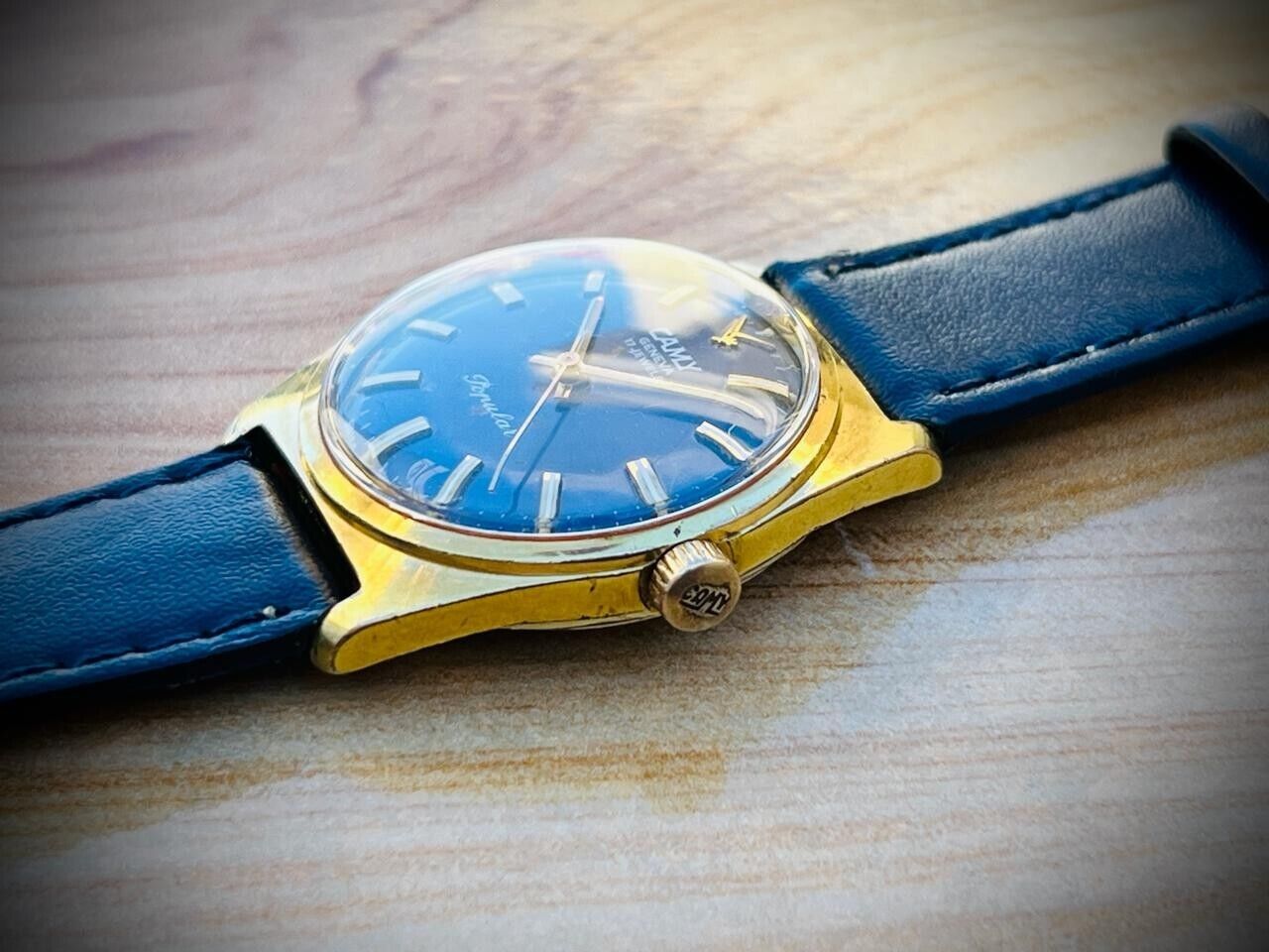 Vintage Camy Popular Rare Blue Dial Manual Wind Watch 31mm