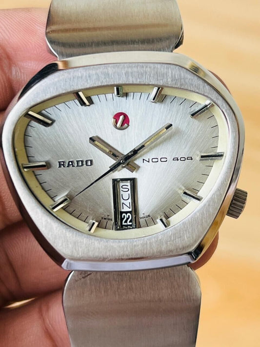 Vintage Rado NCC 404 NOS Silver Dial Automatic Mens Watch, Ultra Rare