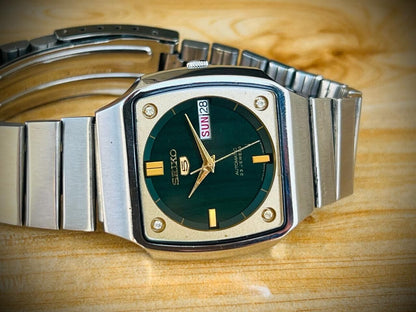 Vintage Seiko 5 Green Diamond Dial Automatic 6340-6040 Japan 36mm