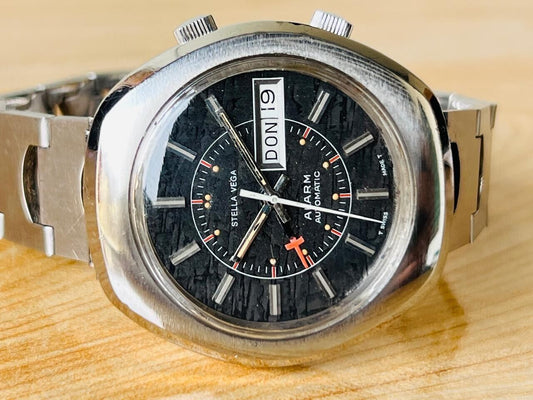 Vintage Stella VEGA Alarm Automatic Mens Watch 40mm RARE, Swiss Made