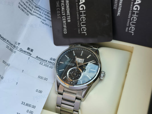 Tag Heuer Carrera Caliber 8 GMT WAR5010 Watch + Box Papers & Card 2014, Perfect