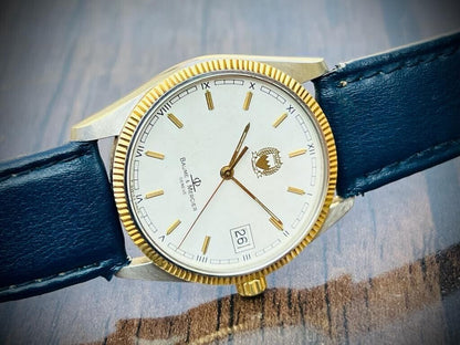 Baume & Mercier Geneve 18k Gold Bezel Quartz Mens Watch 4195 (Bahrain Gifted) - Grab A Watch Co
