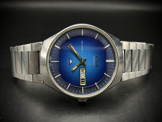Beautiful Fuji 25 Jewels Blue Dial Automatic Mens Watch - Grab A Watch Co