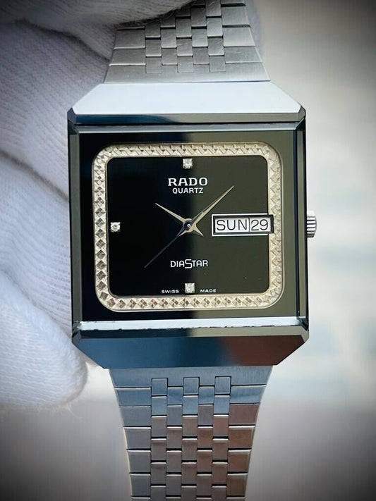 Beautiful Rado Diastar 31mm Diamond Black Dial Slim Quartz Mens Watch Swiss - Grab A Watch Co