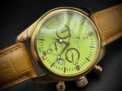 Bello & Preciso Milano Italain Mens Watch Chronograph Green Dial NOS Quartz 40mm - Grab A Watch Co