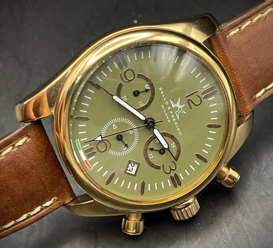 Bello & Preciso Milano Italain Mens Watch Chronograph Green NOS Quartz 40mm - Grab A Watch Co