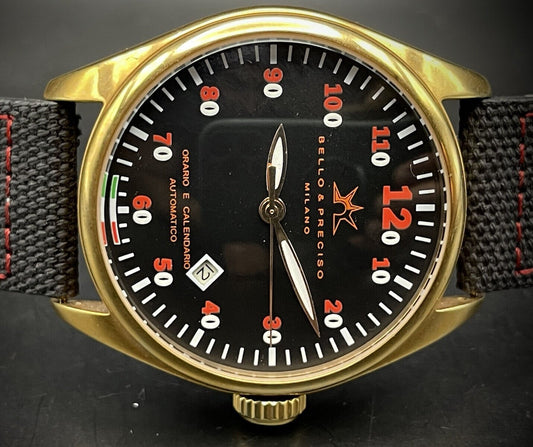 Bello & Preciso Milano Italain Mens Watch NOS Black Dial Automatic 43mm - Grab A Watch Co