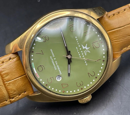 Bello & Preciso Milano Italain Mens Watch NOS Green Dial Automatic 40mm - Grab A Watch Co