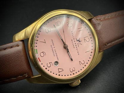 Bello & Preciso Milano Italain Mens Watch NOS Pink Dial Automatic 40mm - Grab A Watch Co