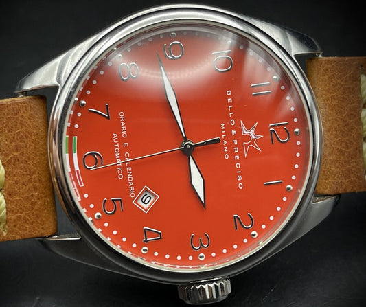 Bello & Preciso Milano Italain Mens Watch NOS Red Dial Automatic 43mm - Grab A Watch Co