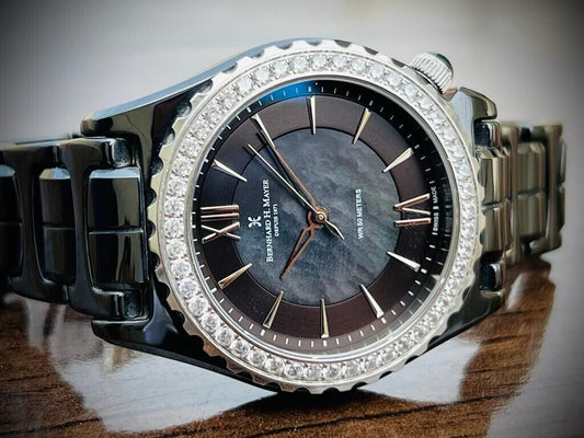 Bernhard H. Mayer La Vida MOP Dial Diamond Bezel Black Ceremic Mens Watch 38mm - Grab A Watch Co