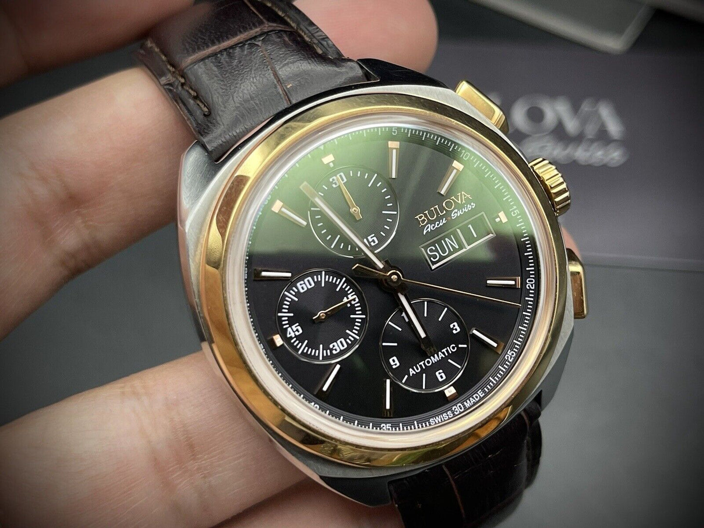 Bulova Accutron Accu-Swiss Automatic Chronograph Mens Watch With Cards RRP £2500 - Grab A Watch Co