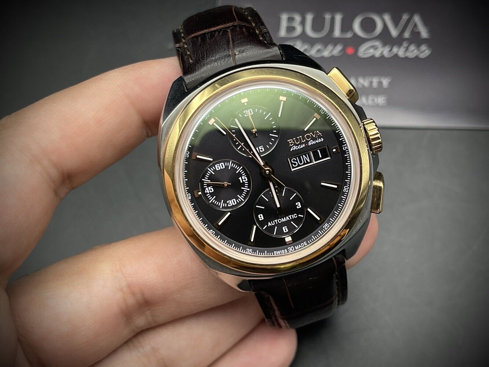 Bulova Accutron Accu-Swiss Automatic Chronograph Mens Watch With Cards RRP £2500 - Grab A Watch Co