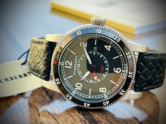 Burberry GMT Black Dial 100m Quartz 42mm Mens Watch, BU7854 Swiss Box&Papers - Grab A Watch Co