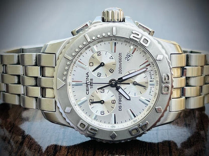 Certina DS First Chronograph 200m Silver Dial Quartz Mens Watch 42mm, Swiss Made - Grab A Watch Co