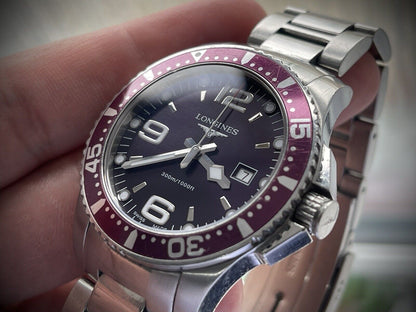 Longines Hydro Conquest Rare Purple Dial 39mm 1000ft Quartz Watch, L3.640.4 - Grab A Watch Co