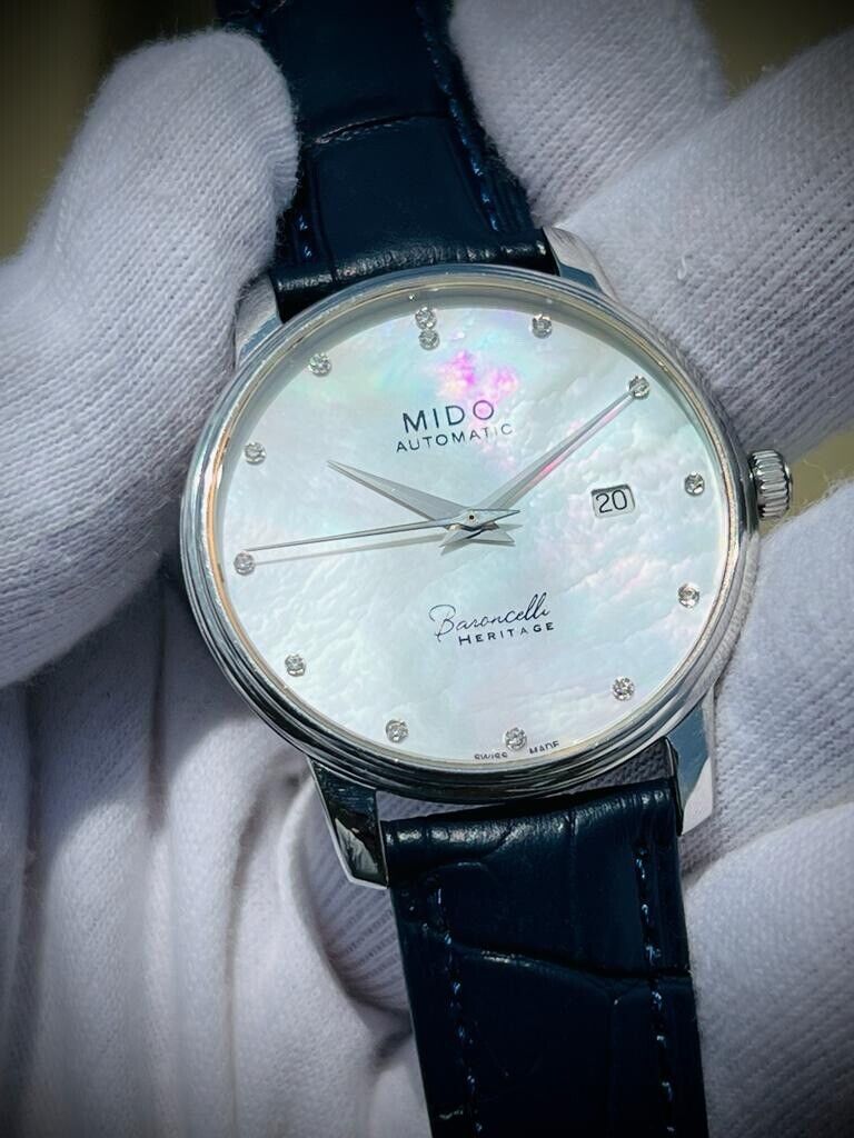 Mido Baroncelli Heritage Mother Of Pearl Diamond Dial Auto Mens Watch 40mm - Grab A Watch Co