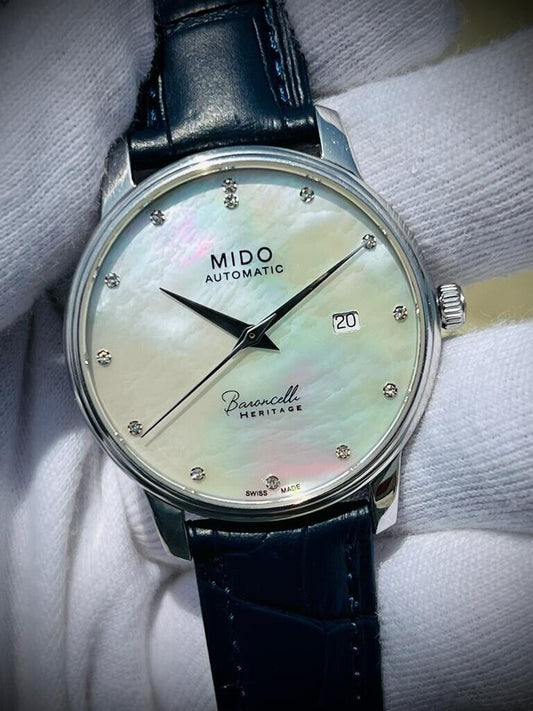 Mido Baroncelli Heritage Mother Of Pearl Diamond Dial Auto Mens Watch 40mm - Grab A Watch Co