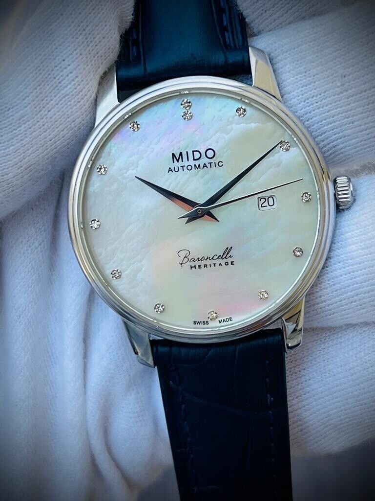 Mido Baroncelli Heritage Mother Of Pearl Diamond Dial Auto Mens Watch 40mm - Grab A Watch Co