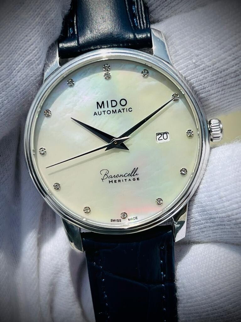 Mido Baroncelli Heritage Mother Of Pearl Diamond Dial Auto Mens Watch 40mm - Grab A Watch Co