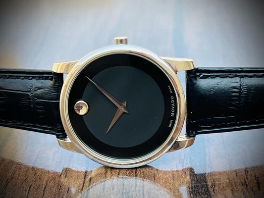 Movado Black Quartz Gents Watch 40mm Swiss made Sapphire Crystal, Perfect - Grab A Watch Co