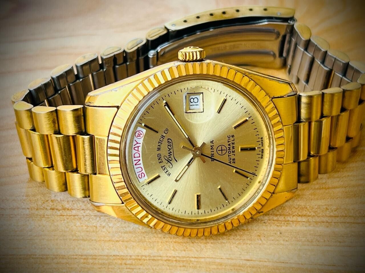 NOS West End Co President Gold Plated 37mm Day/Date Automatic Mens Watch - Grab A Watch Co