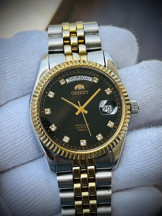 Orient President 100m Diamond Dial Jubilee Mens Watch Automatic 2/Tone 36mm - Grab A Watch Co