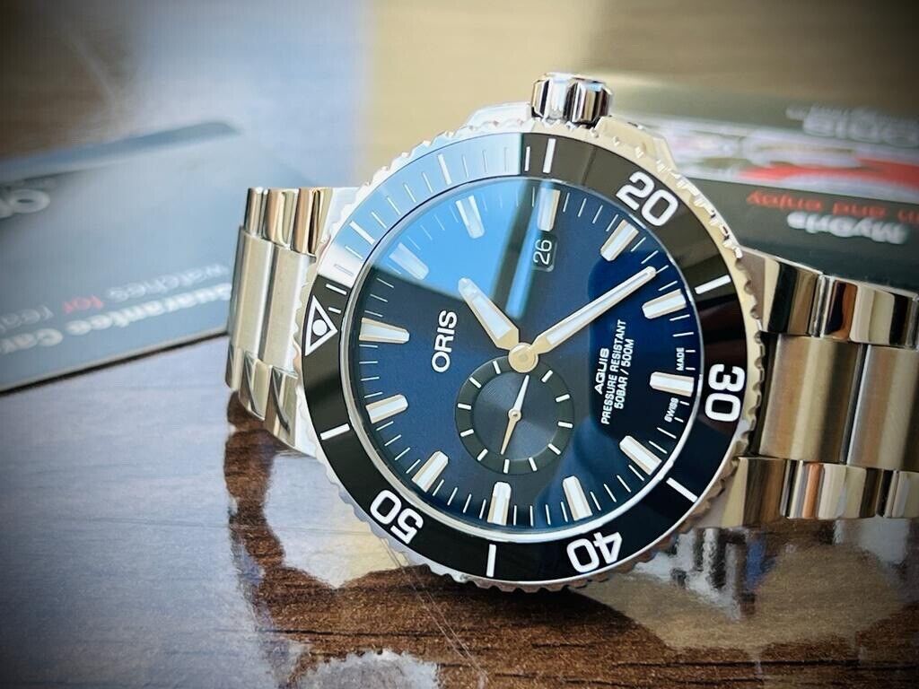 Oris Aquis 500m Blue Divers 46mm Sub Second Mens Watch RRP $3700 With Papers - Grab A Watch Co