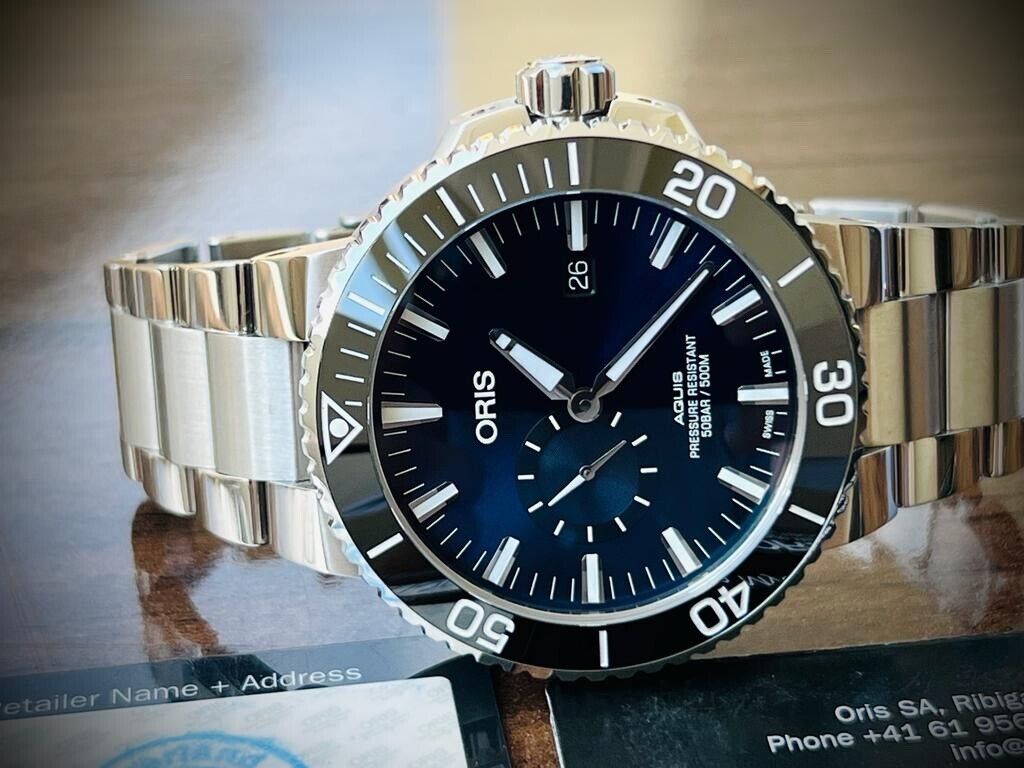 Oris Aquis 500m Blue Divers 46mm Sub Second Mens Watch RRP $3700 With Papers - Grab A Watch Co