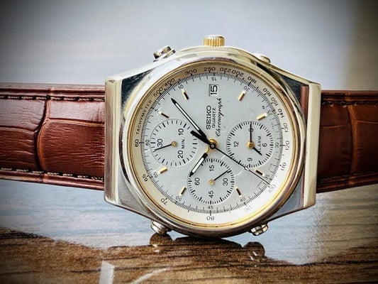 Rare Seiko Chronograph Quartz 7T32-7A20 Mens Watch 37mm - Grab A Watch Co