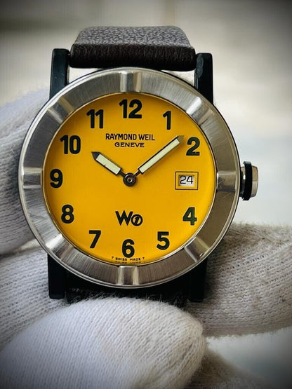 Raymond Weil Geneve W1 Yellow Dial Mens Watch 6000Swiss Made, Perfect - Grab A Watch Co