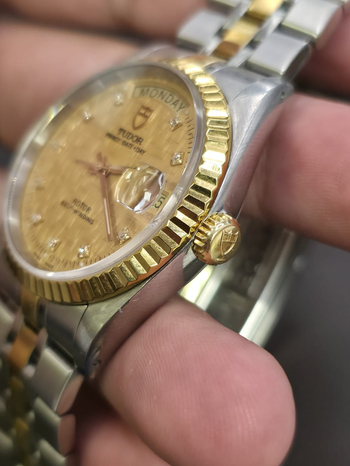 Vintage Tudor Prince Day Date 36mm Diamond Dial Automatic Mens Watch G/P