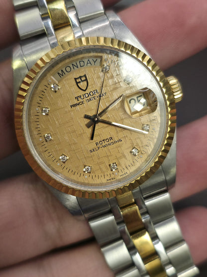 Vintage Tudor Prince Day Date 36mm Diamond Dial Automatic Mens Watch G/P
