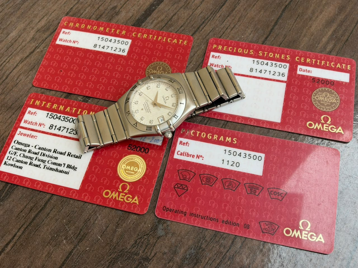 Omega Constellation 35mm Computer Print Diamond Dial 50 Year Watch, All Cards