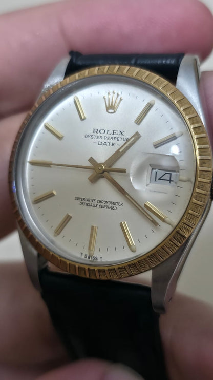 Vintage Rolex Oyster Perpetual Date 18k Gold 15053 Automatic 34mm Mens Watch