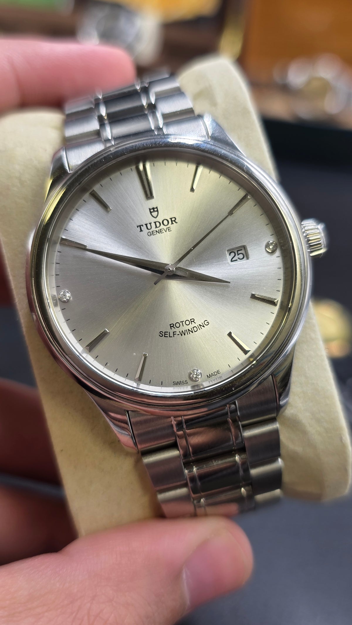 Tudor 12700 Silver Diamond Dial Mens Watch