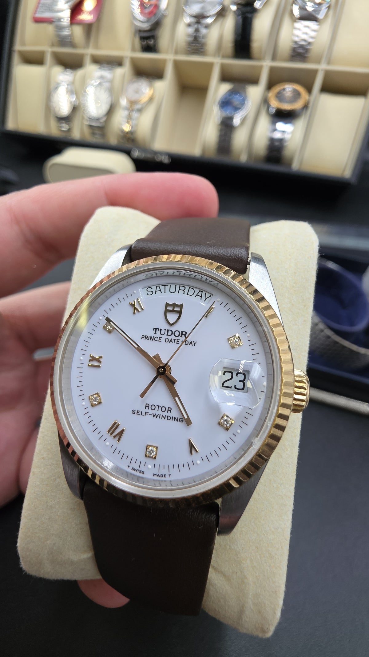 Tudor Prince Day Date Roman Diamond Dial 36mm 18k Solid Gold Fluted Bezel Mens Watch