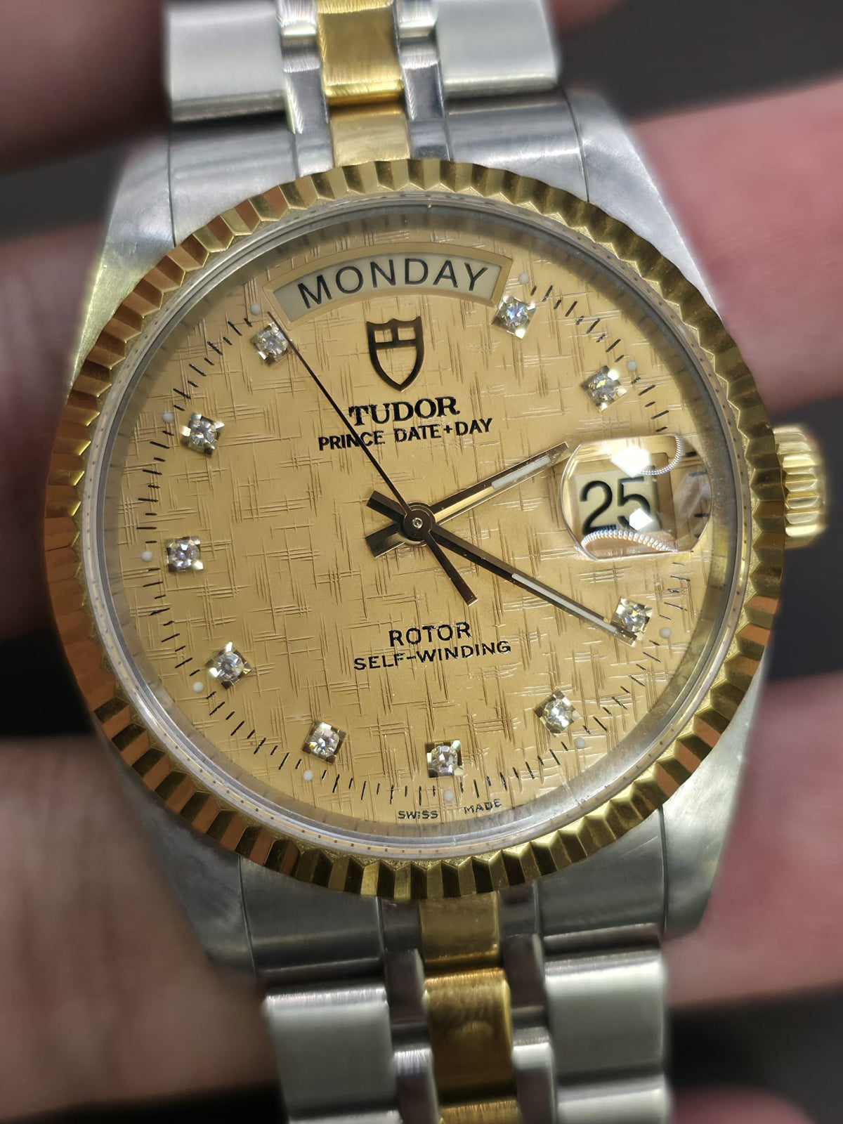 Vintage Tudor Prince Day Date 36mm Diamond Dial Automatic Mens Watch G/P