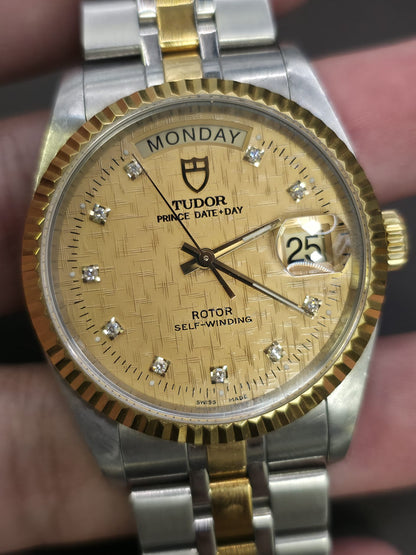 Vintage Tudor Prince Day Date 36mm Diamond Dial Automatic Mens Watch G/P