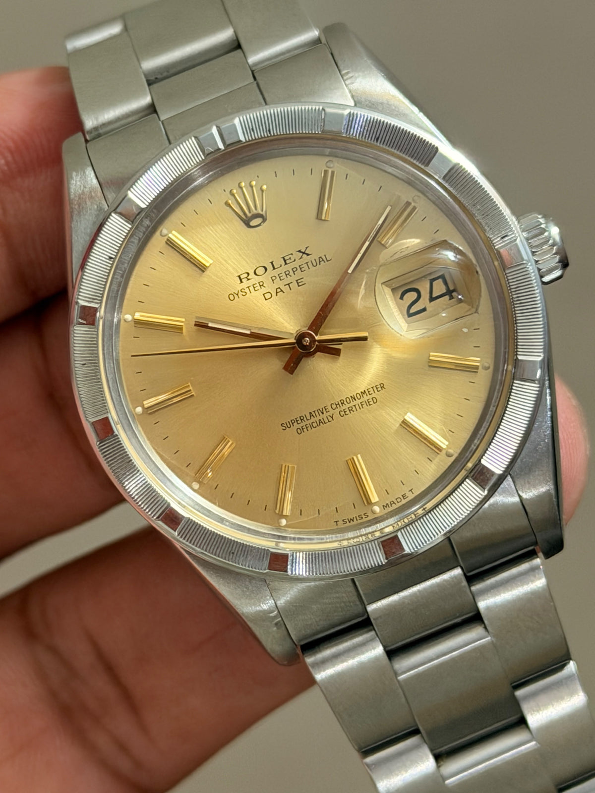 Vintage Rolex 15010 Automatic 34mm Champagne Dial Mens Watch + Box