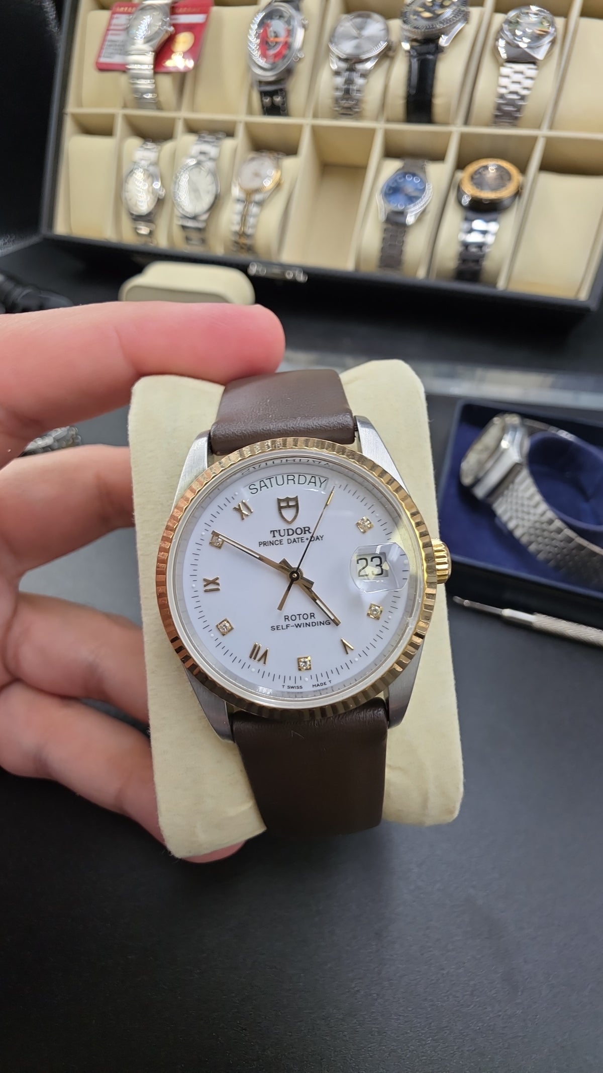 Tudor Prince Day Date Roman Diamond Dial 36mm 18k Solid Gold Fluted Bezel Mens Watch