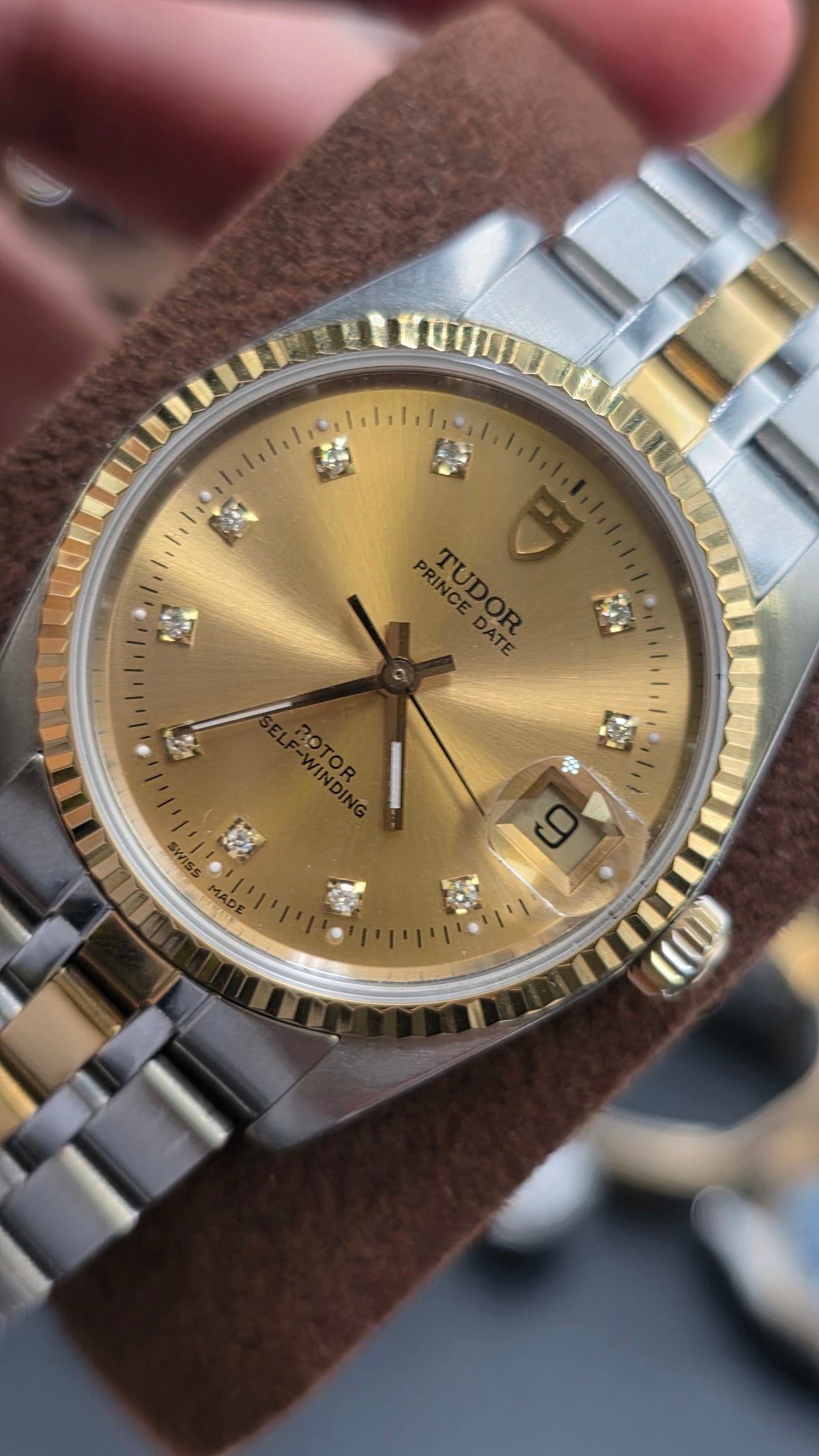 Vintage Tudor Prince Date 34mm Gold Diamond Dial Automatic Mens Watch G/P
