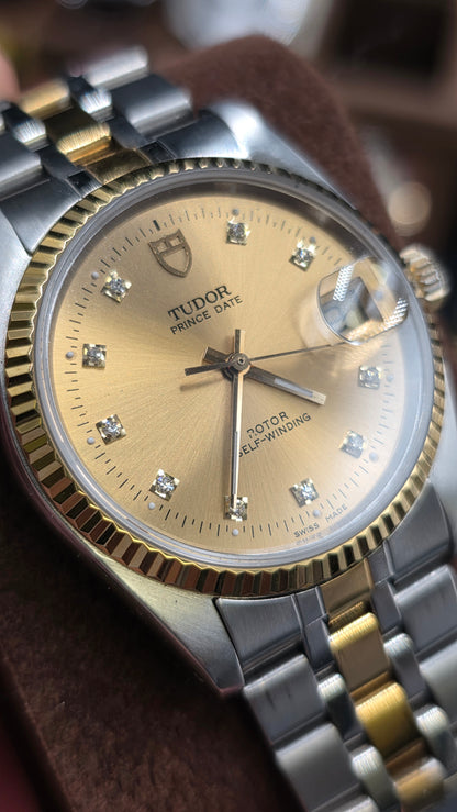 Vintage Tudor Prince Date 34mm Gold Diamond Dial Automatic Mens Watch G/P